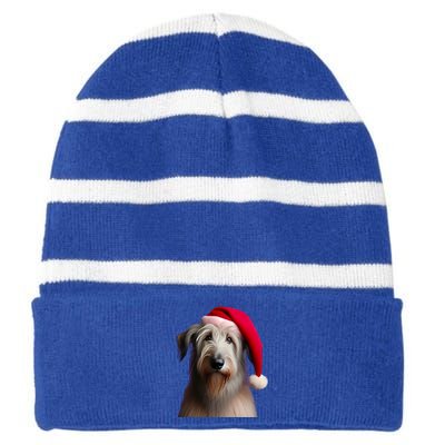 Irish Wolfhound With Santa Hat Christmas Dog Owner Lover Mom Gift Striped Beanie with Solid Band