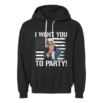 I Want You To Party Uncle Sam Funny Garment-Dyed Fleece Hoodie