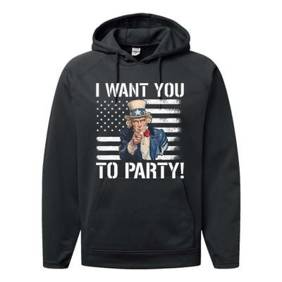 I Want You To Party Uncle Sam Funny Performance Fleece Hoodie