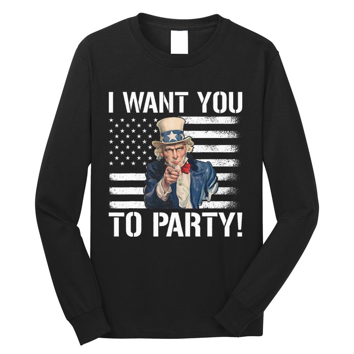 I Want You To Party Uncle Sam Funny Long Sleeve Shirt