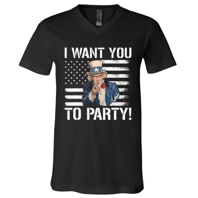 I Want You To Party Uncle Sam Funny V-Neck T-Shirt