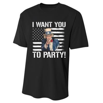 I Want You To Party Uncle Sam Funny Performance Sprint T-Shirt