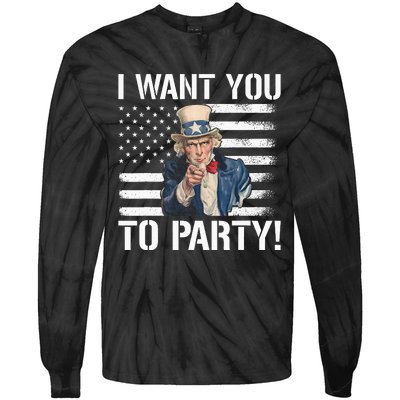 I Want You To Party Uncle Sam Funny Tie-Dye Long Sleeve Shirt