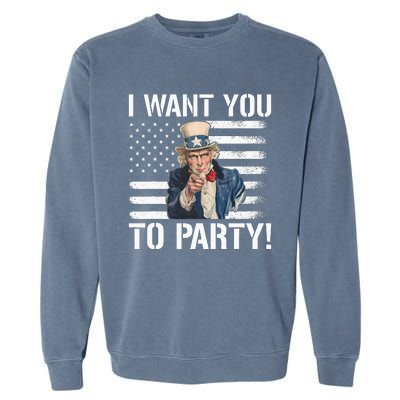 I Want You To Party Uncle Sam Funny Garment-Dyed Sweatshirt