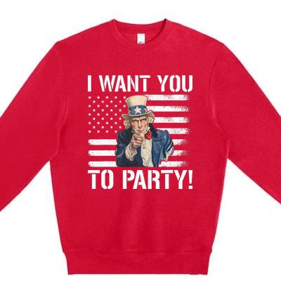 I Want You To Party Uncle Sam Funny Premium Crewneck Sweatshirt