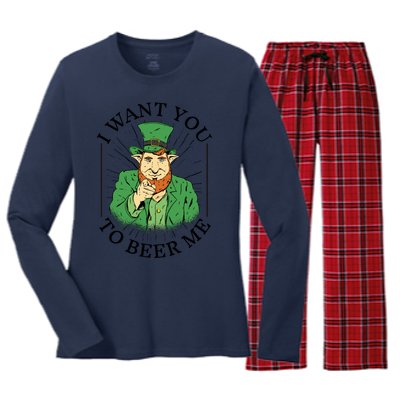 I Want You To Beer Me St Patrick's Day Women's Long Sleeve Flannel Pajama Set 