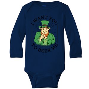 I Want You To Beer Me St Patrick's Day Baby Long Sleeve Bodysuit