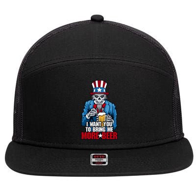 I Want You To Bring Me More Beer 4th Of July Uncle Sam Skull Gift 7 Panel Mesh Trucker Snapback Hat