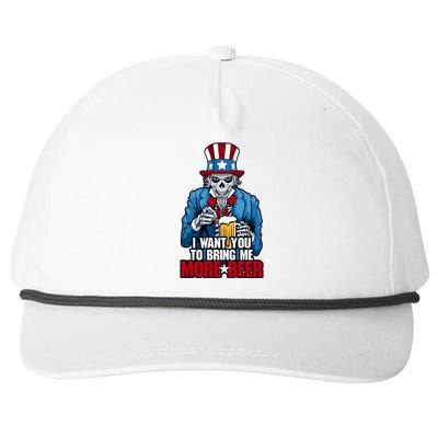 I Want You To Bring Me More Beer 4th Of July Uncle Sam Skull Gift Snapback Five-Panel Rope Hat