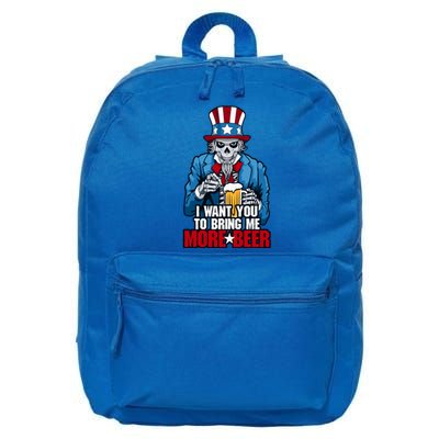 I Want You To Bring Me More Beer 4th Of July Uncle Sam Skull Gift 16 in Basic Backpack