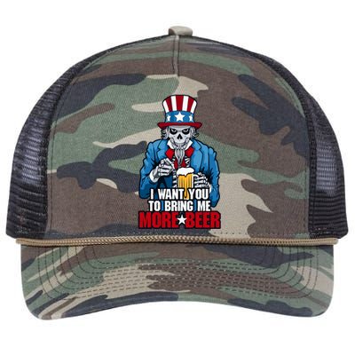 I Want You To Bring Me More Beer 4th Of July Uncle Sam Skull Gift Retro Rope Trucker Hat Cap