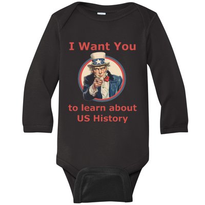 I Want You To Learn US History School Teacher Uncle Sam Baby Long Sleeve Bodysuit