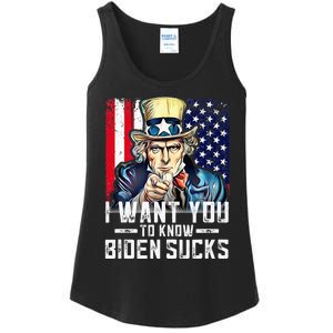 I want you to know Biden sucks - I want you  Ladies Essential Tank