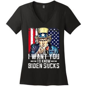 I want you to know Biden sucks - I want you  Women's V-Neck T-Shirt