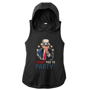 I Want You To Party! 4th Of July Donald Trump patriotic Ladies PosiCharge Tri-Blend Wicking Draft Hoodie Tank