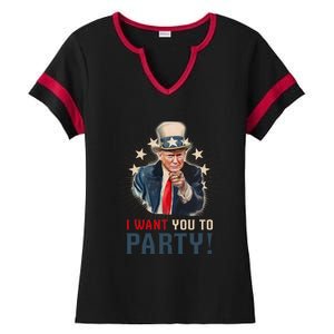 I Want You To Party! 4th Of July Donald Trump patriotic Ladies Halftime Notch Neck Tee