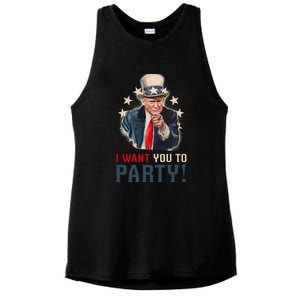 I Want You To Party! 4th Of July Donald Trump patriotic Ladies PosiCharge Tri-Blend Wicking Tank