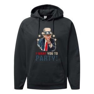 I Want You To Party! 4th Of July Donald Trump patriotic Performance Fleece Hoodie