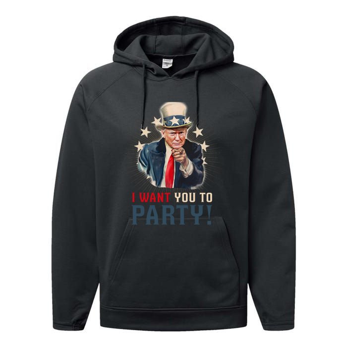 I Want You To Party! 4th Of July Donald Trump patriotic Performance Fleece Hoodie