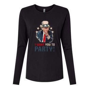 I Want You To Party! 4th Of July Donald Trump patriotic Womens Cotton Relaxed Long Sleeve T-Shirt