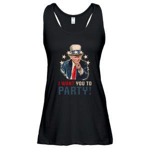 I Want You To Party! 4th Of July Donald Trump patriotic Ladies Essential Flowy Tank