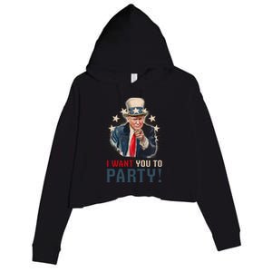 I Want You To Party! 4th Of July Donald Trump patriotic Crop Fleece Hoodie