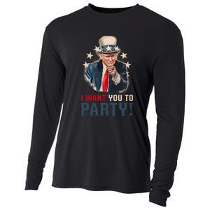 I Want You To Party! 4th Of July Donald Trump patriotic Cooling Performance Long Sleeve Crew