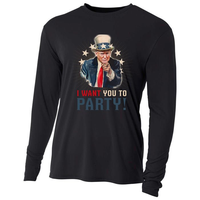 I Want You To Party! 4th Of July Donald Trump patriotic Cooling Performance Long Sleeve Crew