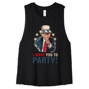 I Want You To Party! 4th Of July Donald Trump patriotic Women's Racerback Cropped Tank