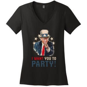 I Want You To Party! 4th Of July Donald Trump patriotic Women's V-Neck T-Shirt