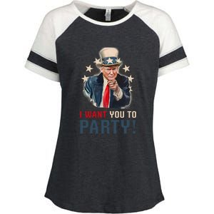 I Want You To Party! 4th Of July Donald Trump patriotic Enza Ladies Jersey Colorblock Tee