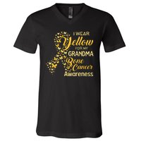 I Wear Yellow For My Grandma Bone Cancer Awareness V-Neck T-Shirt