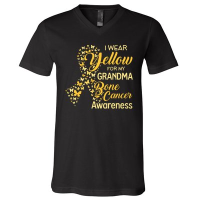 I Wear Yellow For My Grandma Bone Cancer Awareness V-Neck T-Shirt