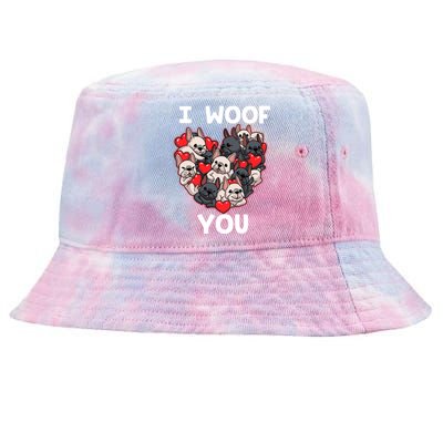 I Woof You French Bulldog Frenchie Valentines Day Meaningful Gift Great Gift Tie-Dyed Bucket Hat