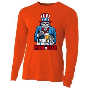 I Want You To Bring Me More Beer 4th Of July Uncle Sam Skull Cute Gift Cooling Performance Long Sleeve Crew