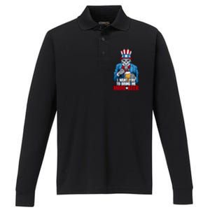 I Want You To Bring Me More Beer 4th Of July Uncle Sam Skull Cute Gift Performance Long Sleeve Polo