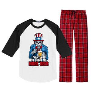 I Want You To Bring Me More Beer 4th Of July Uncle Sam Skull Cute Gift Raglan Sleeve Pajama Set