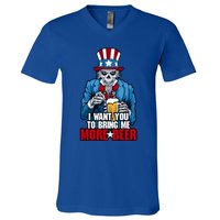 I Want You To Bring Me More Beer 4th Of July Uncle Sam Skull Cute Gift V-Neck T-Shirt