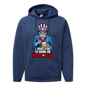 I Want You To Bring Me More Beer 4th Of July Uncle Sam Skull Cute Gift Performance Fleece Hoodie