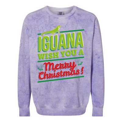 Iguana Wish You A Merry Christmas! Funny Pun Xmas Guana Pet Gift Colorblast Crewneck Sweatshirt