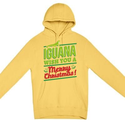 Iguana Wish You A Merry Christmas! Funny Pun Xmas Guana Pet Gift Premium Pullover Hoodie