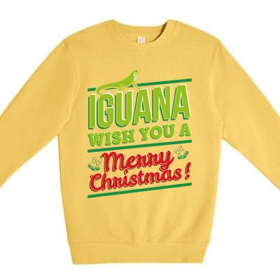 Iguana Wish You A Merry Christmas! Funny Pun Xmas Guana Pet Gift Premium Crewneck Sweatshirt