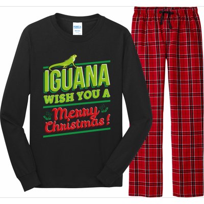 Iguana Wish You A Merry Christmas! Funny Pun Xmas Guana Pet Gift Long Sleeve Pajama Set