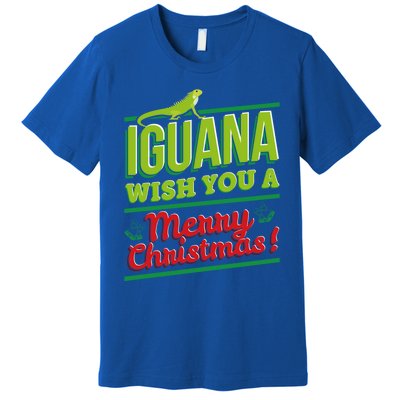 Iguana Wish You A Merry Christmas! Funny Pun Xmas Guana Pet Gift Premium T-Shirt