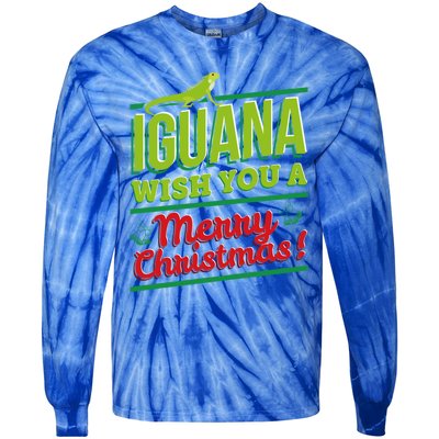 Iguana Wish You A Merry Christmas! Funny Pun Xmas Guana Pet Gift Tie-Dye Long Sleeve Shirt