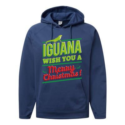 Iguana Wish You A Merry Christmas! Funny Pun Xmas Guana Pet Gift Performance Fleece Hoodie