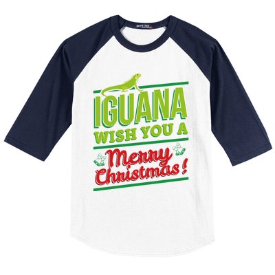 Iguana Wish You A Merry Christmas! Funny Pun Xmas Guana Pet Gift Baseball Sleeve Shirt