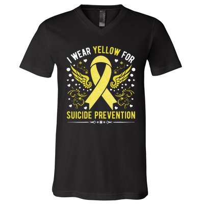 I Wear Yellow For Suicide Prevention Awareness V-Neck T-Shirt