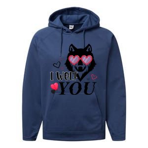 I Wolf You Cool Gift Happy Valentines Day Gift Performance Fleece Hoodie