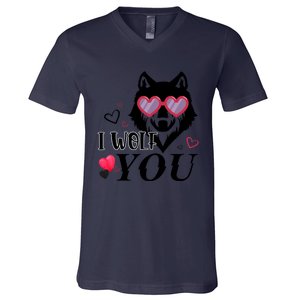 I Wolf You Cool Gift Happy Valentines Day Gift V-Neck T-Shirt